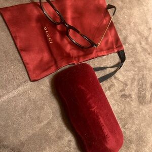 Gucci Red And Green Eyeglasses with Case with Red Drawstring Pouch